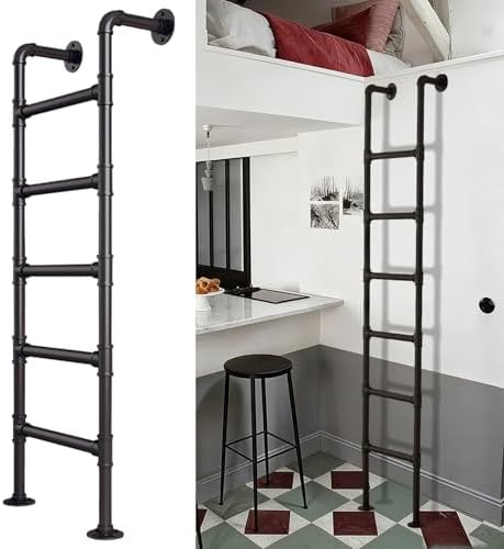 Customizable Black Metal Ladder for Home Loft - Durable Wrought Iron Bunk Bed Ladder, Floor Standing Egress for Basement Window Well & Narrow Spaces (8.2ft/2.5m)