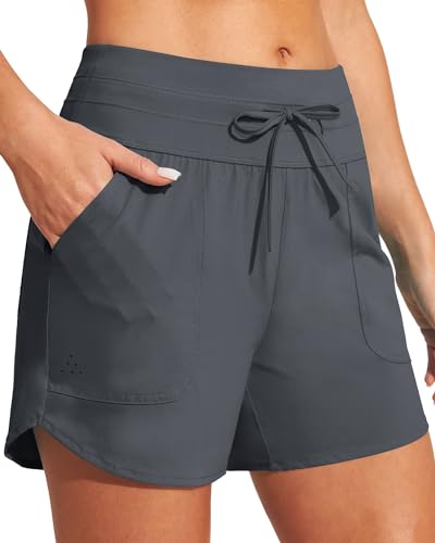 Image of IUGA Womens 5 inch Swim Board Shorts Stretchy High Waisted Beach Shorts for Women Quick Dry UPF 50+ Swimsuit Bottoms with Liner