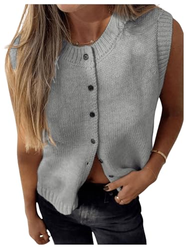 GORGLITTER Women's Button Up Sweater Vest Crewneck Sleeveless Knit Sweater Tank Top