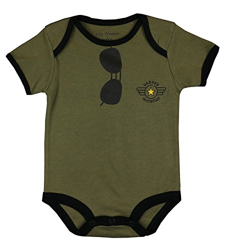 Trendy Apparel Shop Daddy's Wingman Infant One Piece Jumpsuit with Aviator Sunglasses Print - Olive - 9-12 MO