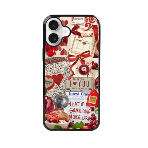 qizjio Vintage Coquette Phone Case Shockproof Protective Kiss Bow Collage Girly Phone Cases for iPhone 16