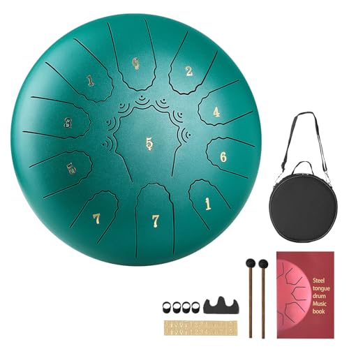 VEVOR Tambor de Lengüeta de Acero 254 mm 11 Notas, Tambor de Mano C Mayor con 2 Mazos y Bolsa de Transporte, Instrumento de Percusión, para Yoga, Meditación, Educación Musical de Principiantes, Verde