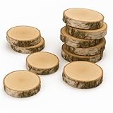 Birkenholzscheibe für DIY-Projekte & Dekoration – unbehandelt, gereinigt, naturbelassen, mit Rinde – ideal für Basteln, Gravieren, Hochzeiten & Wohnaccessoires (10er pack), 13-15cm 2cm
