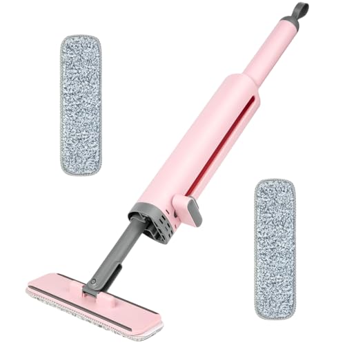 Rotatable Self-Squeeze Mop, 3 in 1 Rotatable Hand Free Flat Squeeze Mop with Crevice Brush and 2 Reusable Microfiber Pads, Microfiber Mop for Wet & Dry Use, Strong Absorbent Cleaning Mop