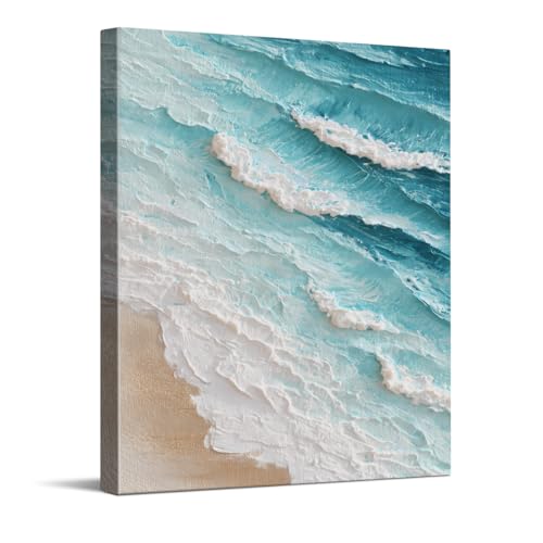 CYFDYVT Textured Impasto Ocean Wave and Beach Shoreline Coastal Wall Art Print for Relaxing Seaside Home Decor Thick Paint Canvas Artwork 8x10 Inch
