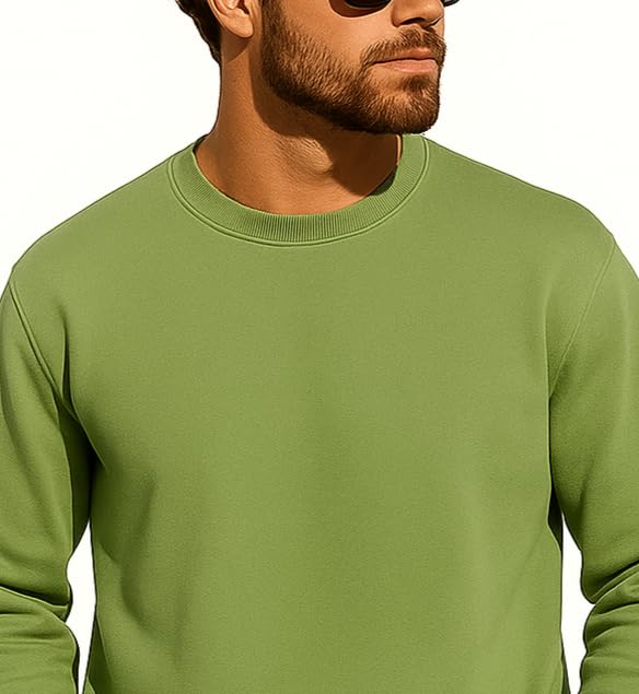 Image of Classic Cotton Fleece Sweatshirt, Casual Round Neck, Long Sleeve, Solid Pattern, for Men