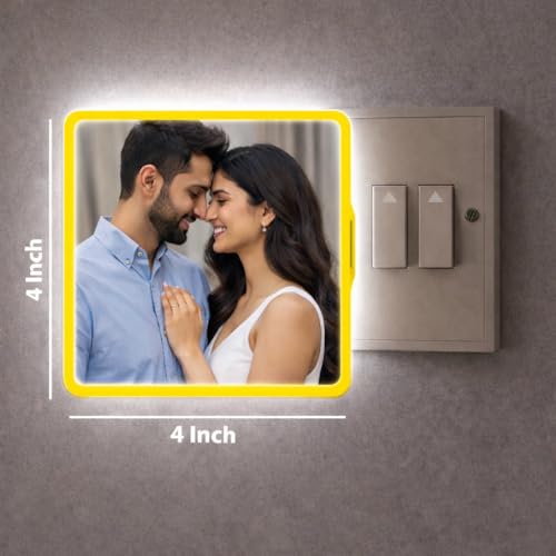 Image of Personalized Square Night Lamp with Custom Photo & Text | 4 x 4 Inch Plastic Night Light | Plug-in AC Powered | Custom Gift for Birthday, Anniversary, Home Decor & All Occasions | Yellow