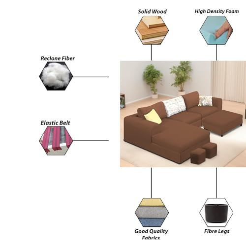 Image of Koza LHS 4 Seater L Shape Sofa Set with Center Table for Living Room (Brown Fabric) Premium Fabric Sofa