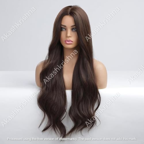 Image of Akashkrishna Ombre Brown Wig For women Long Wavy Synthetic Hair Wig Heat Resistant Natural Looking Hair Wigs For Daily Party Cosplay Use 26 Inch