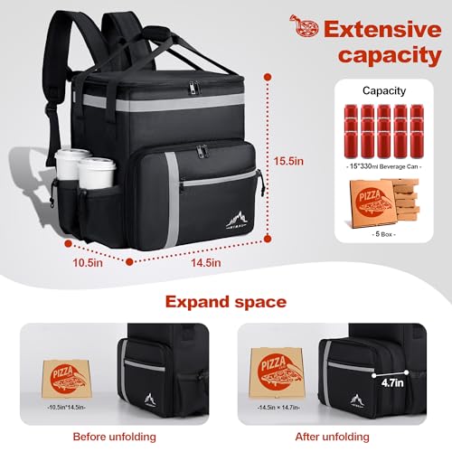 Gohimal Food Delivery Backpack,Insulated Food Delivery Bags For Delivery Bike,Large Pizza Delivery Bag For Hot/Cold With 4 Pockets Reflective Perfect For Uber Eats,Camping & Beach thumb #2