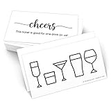 321Done Drink Ticket White, 3.5x2 (50 Pack) Made in USA, Cute Simple Cocktail Design, Good for One Free Drink Voucher Coupon for Weddings, Work Events, Formal Parties, Thick Paper, Double Sided