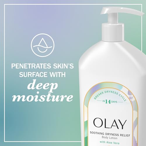 Image of Olay Body Lotion for Women, Soothing Dryness Relief, 24hr Moisturizing & Deep Hydration, Absorbs Instantly, Penetrating Vitamin B3 Complex, For All Skin Types, Aloe Vera Scent, 18 fl oz
