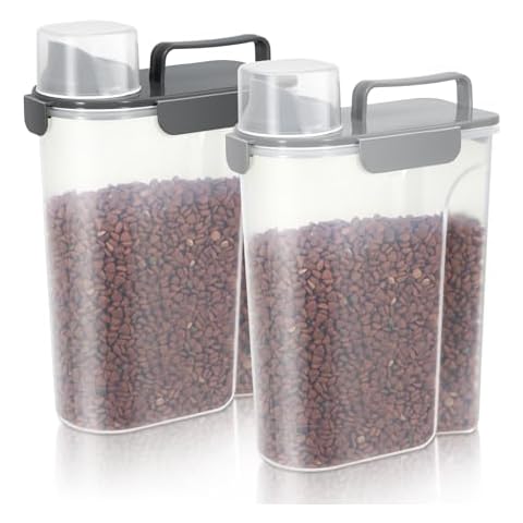 LEAWALK Dog Food Storage Container, Upgraded Large Nozzle, BPA-free, 10-14 LBS Plastic Pet Food Storage Container, With 4 Sealed Clasps, 1 Measuring Cup and Handle, Easy to Clean and Carry -2 Packs… Cover