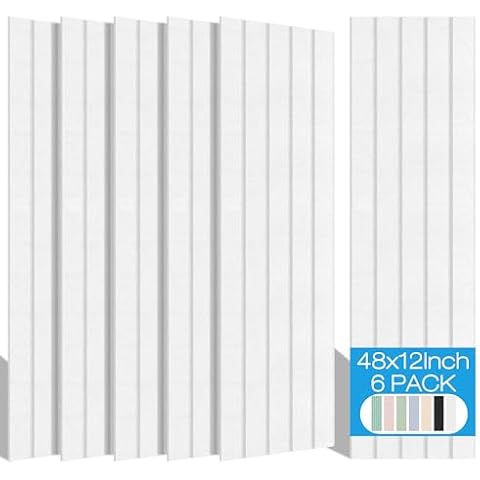 BUBOS 6 Pack Large Acoustic Panels,48x12Inch SoundProof Panels for Walls,Self Adhesive Acoustic Wall Panels,Decorative Sound Panels for Home Studio Office (White) Cover
