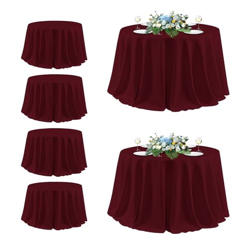 Image of sancua Round Tablecloth 132 Inch Diameter, 6 Pack Burgundy - Circle Polyester Fabric Table Cloth for Christmas Party Reception Banquet Birthday, Washable Formal Table Cover (Fit 54-96 Inch Tables)
