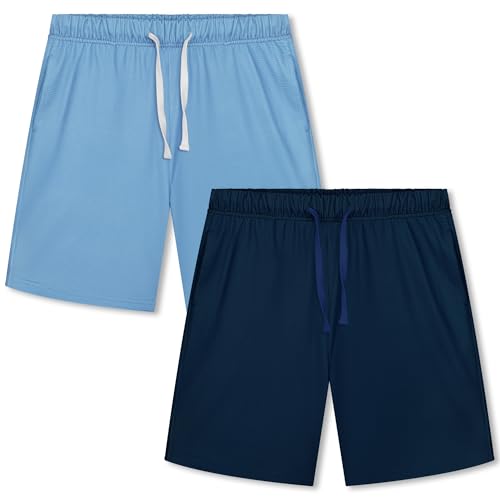 Image of Cooraby 2 Pack Boys Pajamas Shorts with Drawstring Pockets Teens Pull-on Pajamas Shorts Sport Casual Shorts for Youth