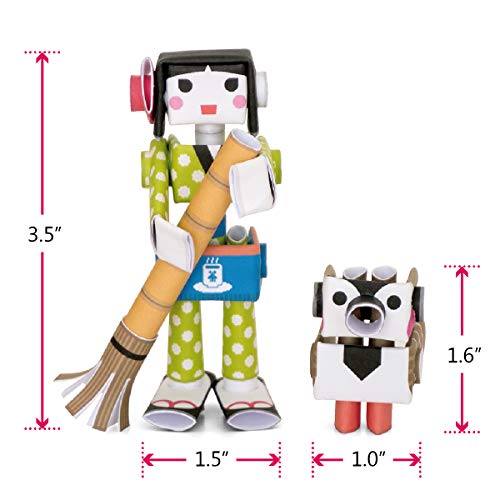 Piperoid Hana & Suzu Waitress & Pet Sparrow - Japanese 3D Paper Puzzle Diy Robot Kit For Kids And Origami Kit For Adults #TOP4