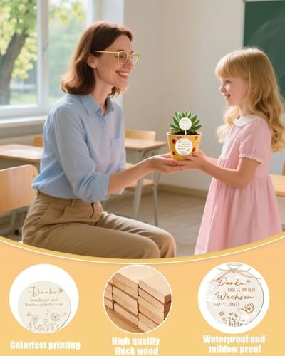 JUKOTA 4 Stücke Holzanhänger Danke dass du mir beim Wachsen geholfen hast - zum dekorieren von Blumentopf Geschenke für Erzieher Lehrer Abschiedsgeschenk Danke Geschenke