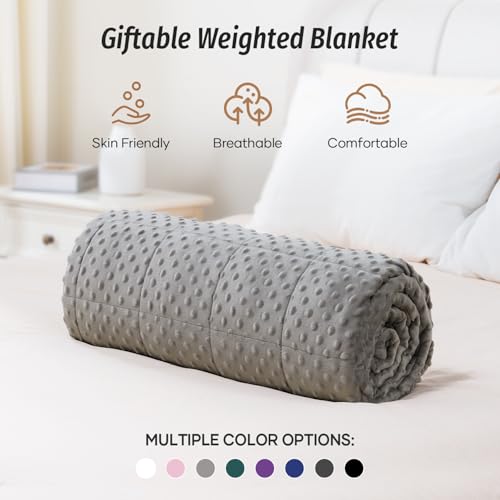 Image of Weighted Blanket 15 lbs for Adults, Queen Size 60 inchx80 inch Grey | Minky Dot, Soft Heavy Throw Blanket for Stress Relief, Better Sleep, Machine Washable, Breathable, Glass Beads
