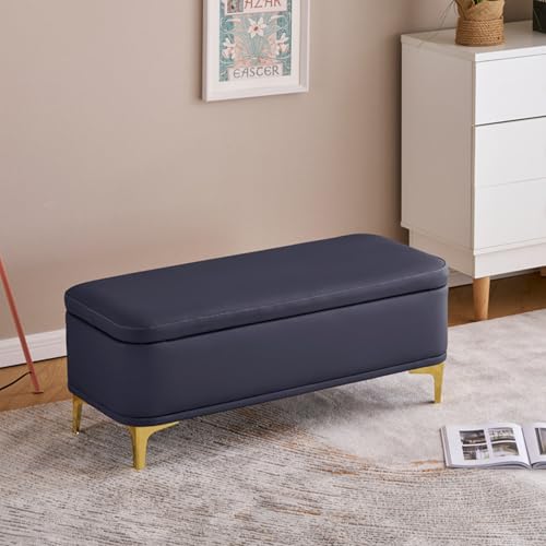 Banc d'entrée bleu rembourré pour optimiser le rangement de la chambre et du salon