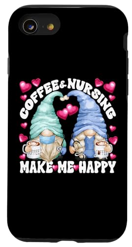 Funny Nurse Gnomes Couple for Women and Men Who Loves Coffee Coque pour iPhone SE (2020) / 7/8