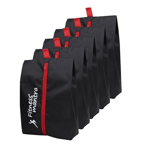 Fitness Mantra® 5 Piece Zipper Shoes Bag| Shoe Cover for Dustproof Travelling| Portable| Black + Red|