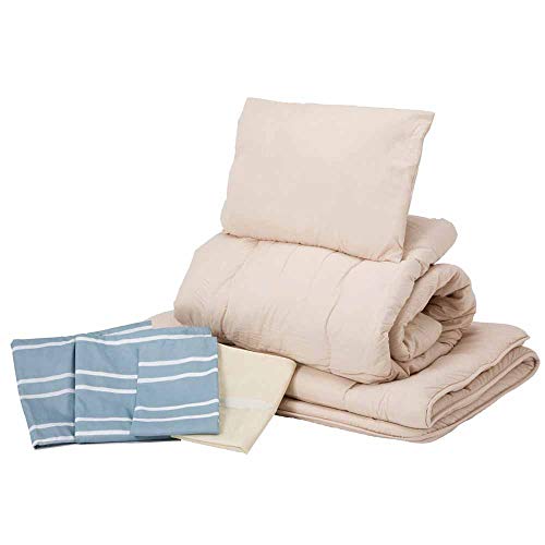 アイリスプラザ 羽根布団セット 7点 シングル 新生活 フェザー100%羽根掛け布団 3層敷布団 枕 布団 セット 洗えるカバー付 収納ケース付 ピーチスキン 軽量 ボリュームタイプ ボーダー柄 アイスグレー HNFT7-S