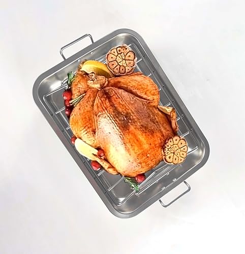 VBOYL 16" Premium Stainless Steel Roaster Pan Set with Baking & V-Shaped Racks - Heavy Duty, Healthy & Dishwasher Safe for Turkey, Chicken by VBOYL - Image 5