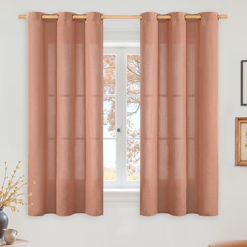 YoungsTex Terracotta Linen Curtains 54 Inch Length for Living Room, Short Light Filtering Semi Sheer Window Drapes with Bronze Grommet Privacy for Bedroom Farmhouse Decorative, 42 x 54 Inch, 2 Panels