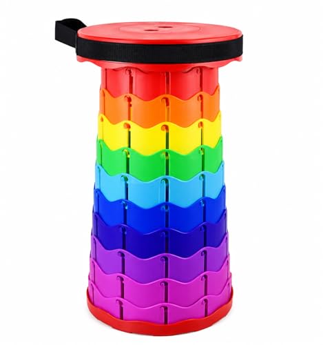 Image of Collapsible Stool, Rainbow Multicolour, Portable Folding Seat with Carry Strap, for Camping, Outdoor Use