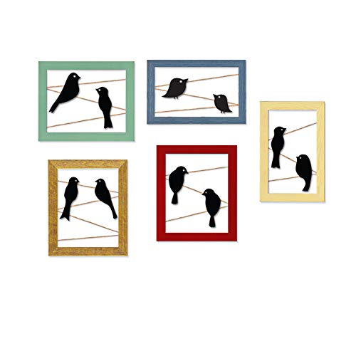 Image of Art Street Set of 5 Wooden Birds Wall Arts Cutouts Hanging Photo Frame for Home Decor (Size -24x35 Inches)