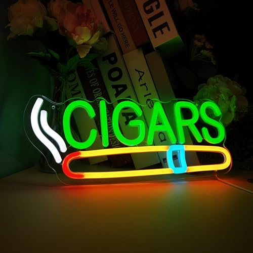 Image of cigar Neon Sign Handmade LED Art Decor Neon Light, Wall Hanging, USB Powered, Switch Control, for Home Bar, Cigar Lounge, Man Cave, Pub, Cafe, Party or Smoking Shop (cigar)