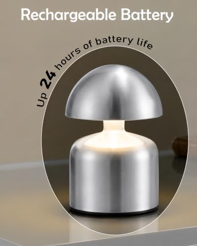 Image of Homesake Table Lamp Portable Lamps for Bedroom, Night Lamp, Table Lamp for Bedroom & Living Room, Bedside Lamp, Dimming, 3 Colour Touch Control, Wireless Charging, Metal Mushroom, Nickel Gold
