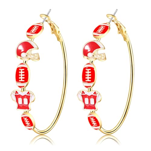 Game Day Earring for Women Football Hoop Earrings Enamel Sport Ball Earrings Football Mom Hoop Earrings Game Day Outfits Accessories Party Jewelry Gifts (Color E)
