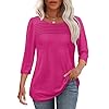 OFEEFAN-Womens-Tops-34-Length-Sleeve-Blouses-Dressy-Casual-Spring-Summer-Outfits-Pleated-Front-T-Shirts-Curved-Hem OFEEFAN Womens Tops 3/4 Length Sleeve Blouses Dressy Casual Spring Summer Outfits Pleated Front T Shirts Curved Hem