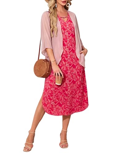 Image of Honwenle Women's Summer Maxi Dress 2 Piece Outfit Sleeveless Loose Split Dresses with Cover up Casual Formal