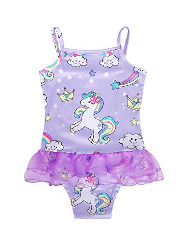 Cotrio Unicorn Swimsuit Little Girls One Piece Bathing Suit Swimwear Toddlers Kids Swimming Beachwear For Holiday Pool Party Size 6 (5-6 Years, Purple, 130) #TOP2