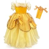TYHTYM Belle Costumes Dress Up Party Girls Princess Cosplay Halloween Kids Ball Gown 2-13Years Gold