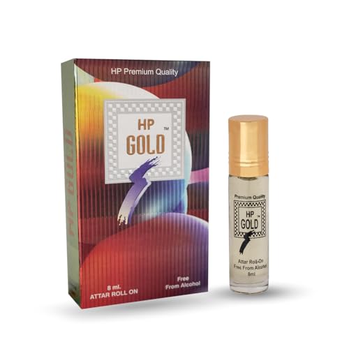 Image of HP Gold Attar Roll-On Perfume, 8 ml, Non-Alcoholic, Long-Lasting Amber Fragrance for Men