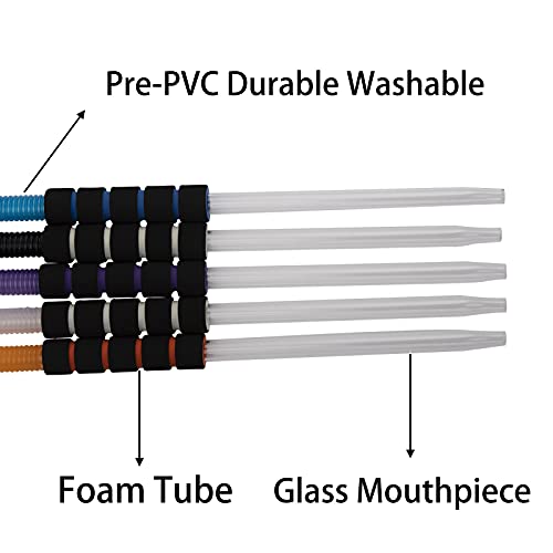 5Pcs Hookah Hose Disposable Shisha Hose 72'' Pipe With Glass Mouthpiece Foam Handle 5 Color Washable Durable Hookah Accessories (5) #TOP1
