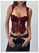 SOLY HUX Women's Lace Bustier Corset Tie Front Mesh Party Going Out Crop Tank Tops Streetwear Solid Burgundy Large