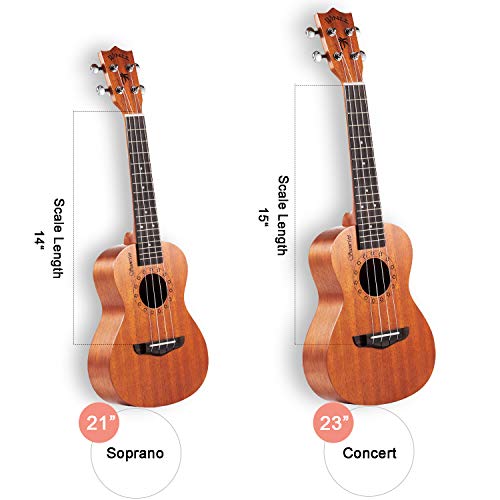 Mother's Day Gift - WINZZ Mahogany Hawaii Ukulele Uke for Beginners Kids Adults with Full Kit, 21 Inches Soprano