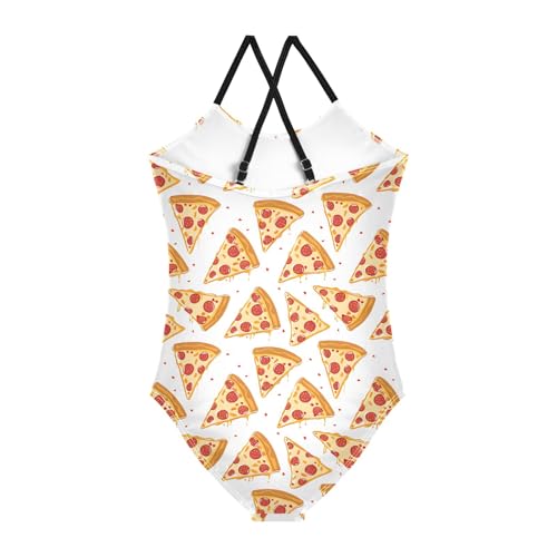 senya Girls Swimsuits One-Piece Swimwear Tie Bathing Suit Beach Summer Round Neck 7-8T Pepperoni Pizza Slices On White2