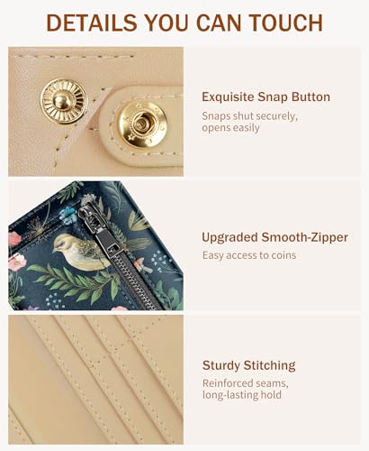 Image of Immaturus Bird Womens Wallet RFID Blocking Slim Thin Credit Card Holder | Long Bifold, 11 Card Slots, Cash Purse, Zipper Coin Pocket, Travel Clutch Billfold, PU Leather, ID Window, Ladies Woman Gift