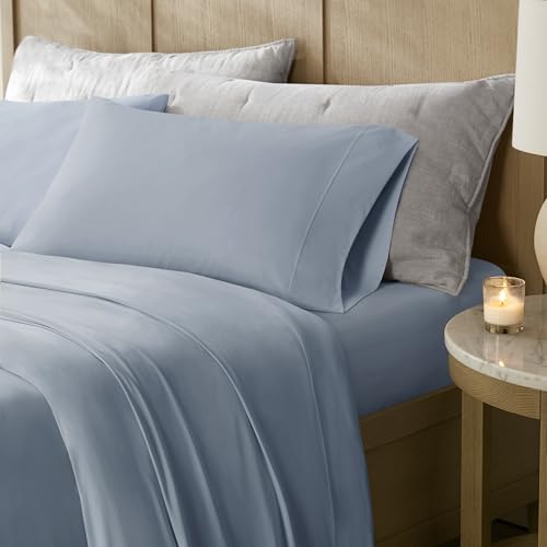Harbor House Cooling Stretch Jersey Bed Sheets – Queen Size, Blue – Cool-Touch Nylon Blend, Moisture-Wicking & Breathable for Hot Sleepers, Deep Pocket, Soft & Stretchy 4-Piece Sheet Set