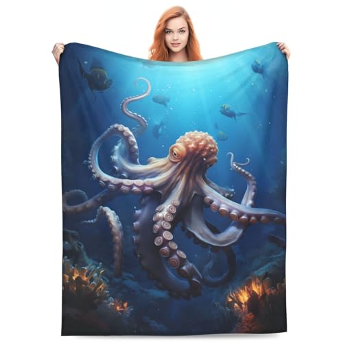 Turamurra Coperta con stampa di polpo a tema oceano, per divano, letto, sedia, ufficio, divano, decorazione per la casa, 127 x 152,4 cm