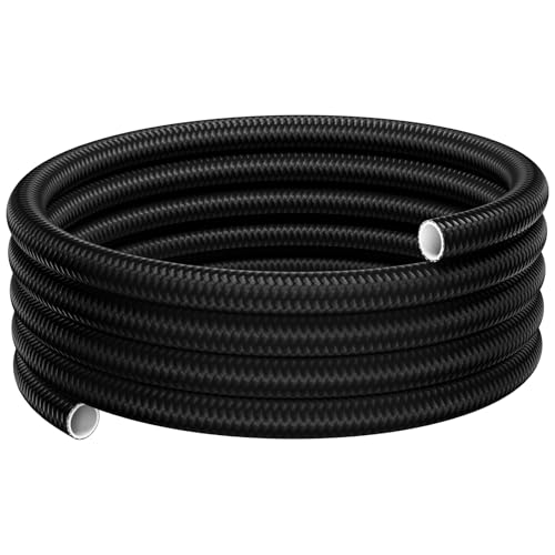 6AN PTFE Fuel Hose Line 10FT 1885PSI AN6 Fuel Feed Hose 5/16 Inch ID Nylon with Stainless Steel Braided for E85 Gasoline Biodiesel Diesel