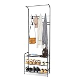 alvorog Perchero con Zapatero, Perchero de Entrada con 3 Capas y 16 Ganchos para Zapatos y Ropa 63.5 x 29 x 180 cm (Negro)