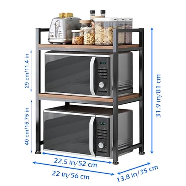 Microwave Stand, Heavy Duty 3 Tier Microwave Shelf for Kitchen Shelving Countertop Organizer. Carbon Steel, Wood Panel, Sturdy and Not Shaking Kitchen Rack That Can Withstand 200 Lbs Weight