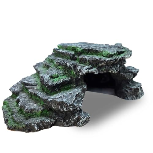 PENGYETHTY 水槽 置物 アクアリウム オーナメント 水槽 オブジェ 金魚 エビ メダカ 隠れ家 階段式 洞窟 岩 石 カメのテラス 樹脂 飾り 20x13x8cm レイアウト